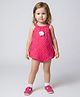 Creative Kids Georgette Woven Sleeveless Polka Dots Printed & Floral Applique Detailed Onesie - Pink