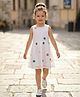 Creative Kids Cotton Woven  Sleeveless Floral Embroidered Dress - White & Green