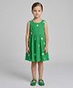 Creative Kids Cotton Woven Sleeveless Floral Embroidered Dress - Green