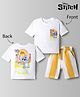 Bonfino Disney Single Jersey Knit Half Sleeves T-Shirt & Striped Shorts Night Suit With Lilo & Stitch Graphic - White