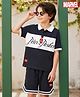 Primo Gino Marvel 100% Cotton Knit Half Sleeves Polo T-Shirt & Shorts Set With Spider -Man Graphics - Navy Blue