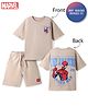 Primo Gino Marvel Single Jersey Knit Half Sleeves T-Shirt & Shorts Set with Spider-Man Graphics - Beige