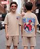 Primo Gino Marvel Single Jersey Knit Half Sleeves T-Shirt & Shorts Set with Spider-Man Graphics - Beige