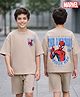 Primo Gino Marvel Single Jersey Knit Half Sleeves T-Shirt & Shorts Set with Spider-Man Graphics - Beige