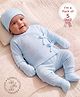 Babyoye 100% Cotton Interlock Knit Full Sleeves T-Shirt & Pyjama Co-Ord Night Suit With Cap Mittens & Booties - Blue