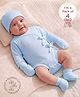 Babyoye Male pack of 4 Multi Value Gift Set 100% Bamboo Cotton Drop Needle Texture| Cross over Onesie, Cap,Mitten,Bootie- Blue