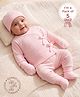 Babyoye 100% Cotton Interlock Knit Full Sleeves T-Shirt & Pjyama Co-Ord Night Suit With Cap Mittens & Booties - Pink