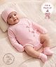 Babyoye 100% Cotton Interlock Knit Full Sleeves Onesie With Cap Mittens & Booties - Pink