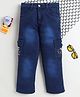 Fourfolds Denim Woven Foster Text Embroidered Cargo Style Washed Jeans - Blue