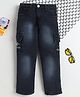 Fourfolds Denim Woven Foster Text Embroidered Cargo Style Washed Jeans - Charcoal Grey