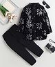 Fourfolds Velvet Woven Solid Sherwani & Pants With Full Sleeves Leaf Embroidered Sequins Embellished Jacket Set - Black
