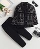 Fourfolds Velvet Woven Solid Sherwani & Pants With Full Sleeves Floral Embroidered Jacket Set - Black