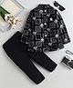 Fourfolds Velvet Woven Full Sleeves Geometric Floral & Elephant Embroidered Sherwani & Pants Set - Black