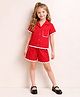 Little Marine Woven Half Sleeves Lace Embellished Shirt & Shorts Set - Red