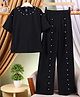 Little Marine Cotton Blend Knit Half Sleeves Pearls Embellished Top & Palazzo Set - Black