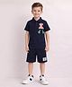 Little Marine Cotton Blend Knit Half Sleeves Bear Printed Tee & Shorts Set - Navy Blue