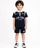 Little Marine Cotton Blend Knit Half Sleeves New York Text Printed Tee & Shorts Set - Navy Blue