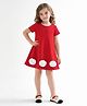 Little Marine Cotton Blend Knit Half Sleeves Floral Applique Detailed Dress - Red