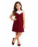 Little Marine Cotton Blend Knit Sleeveless Bow Applique Detailed Dress - Maroon & White