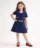 Little Marine Cotton Blend Knit Half Sleeves Chain Applique Detailed Dress - Royal Blue