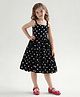 Little Marine Cotton Blend Woven Sleeveless Polka Dots Printed Dress - Black