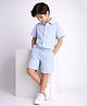 PURPLE UNITED KIDS Cotton Woven Half Sleeves Striped Coordinating Shirt & Shorts Set - Light Blue