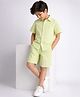 PURPLE UNITED KIDS Cotton Woven Half Sleeves Striped Coordinating Shirt & Shorts Set  - Light Green