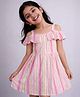 PURPLE UNITED KIDS Cotton Woven Cold Shoulder Striped Dress - Pink White & Multi Colour
