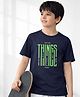 PURPLE UNITED KIDS Single Jersey Woven Half Sleeves Typography Printed Tee - Navy  Blue