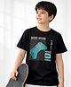 PURPLE UNITED KIDS Single Jersey Woven Half Sleeves Retro Gamer Text Printed Tee - Black