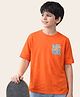 PURPLE UNITED KIDS Single Jersey Woven Half Sleeves Surf Rider Text Printed Tee - Orange