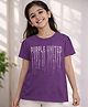 PURPLE UNITED KIDS Single Jersey Woven Half Sleeves Stones Embellished Tee - Purple