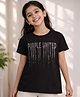 PURPLE UNITED KIDS Single Jersey Woven Half Sleeves Stones Embellished Tee - Black