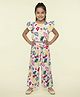 Nautinati Woven Frill Sleeves Floral & Leaves Printed Coordinating Top & Palazzo Set - White