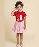 Nautinati Knit Half Sleeves Dog Printed Tee & Skirt Set - Red