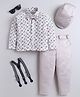 Fourfolds Cotton Blend Woven Full Sleeves Abstract Printed Shirt & Trouser Set With Cap Suspender & Bow - Beige