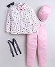 Fourfolds Cotton Blend Woven Full Sleeves Triangles Printed Shirt & Trouser Set With Cap Suspender & Bow - Pink