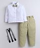 Fourfolds Cotton Blend Woven Full Sleeves Solid Shirt & Pant Set With Suspender & Bow - Olive Green