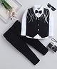 Fourfolds Cotton Blend Woven Full Sleeves Sequins Embellished 3 Piece Party Suit Set With Bow - Black