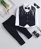 Fourfolds Cotton Blend Woven Full Sleeves Sequins Embellished 3 Piece Party Suit Set With Bow - Navy Blue