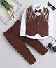 Fourfolds Cotton Blend Woven Full Sleeves Sequins Embellished 3 Piece Party Suit Set With Bow - Brown