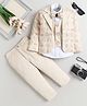 Fourfolds Cotton Blend Woven Full Sleeves Floral Embroidered & Sequins Embellished 3 Piece Party Suit Set With Bow - Beige