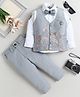 Fourfolds Cotton Blend Woven Full Sleeves Floral Embroidered & Stone Embellished Bunny Brooch Detailed 3 Piece Party Suit Set With Bow - Grey