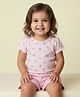 Nautinati Cotton Knit Half Sleeves Floral Printed Tee & Shorts Set - Pink
