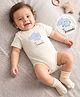 Kookie Kids Interlock Knit Half Sleeves Onesie with Elephant Print - Off White