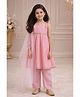 The Magic Wand Woven Sleeveless Striped & Lace Embellished Kurti & Salwar With Dupatta Set - Pink