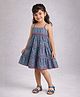 The Magic Wand Cotton Woven Sleeveless Floral Printed Tiered Dress - Blue