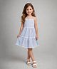 The Magic Wand Cotton Woven Sleeveless Lace Embellished Tiered Dress - Blue