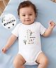 Kookie Kids 100% Cotton Knit Half Sleeves Giraffe Embroidered  Onesie - White