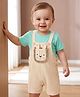 Babyoye 100% Cotton Knit Half Sleeves Dungaree With Inner Tee With Lion Print & Applique - Aqua Blue & OffWhite